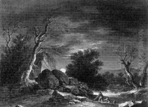 Fluslandschaft Mit Fischern Im Mondlicht by Jean-Gaspard Heilmann
