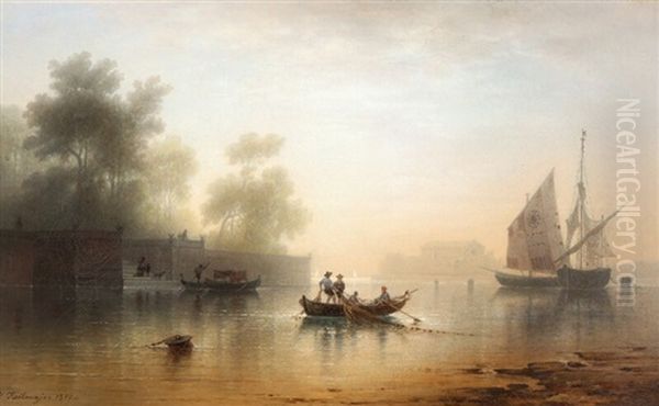 Scenery With A Gondola And Fishing Boats, Presumably From Venice - view 1
