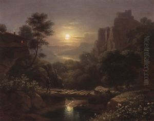 Romantische Flusslandschaft Bei Vollmond