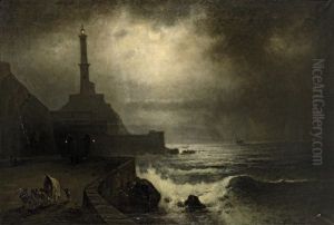 Der Hafen Von Genua Bei Vollmond by Karl Heilmayer