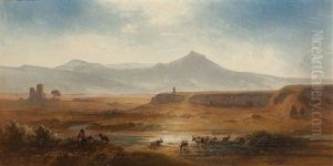 Ein Hirte Mit Seiner Herde In Der Romischen Campagna