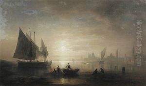 Fischerboote Vor Venedig Im Mondlicht by Karl Heilmayer