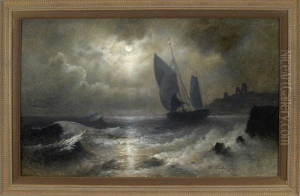 Segelboot Bei Vollmond Auf Sturmischer See Vor Der Kuste Genuas - view 1
