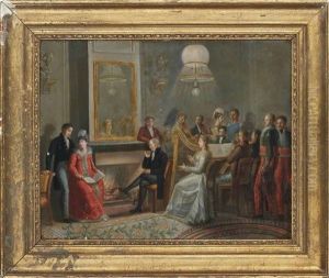 Elegant Figures In An Interior, Playing Music by Francois - Joseph Heim