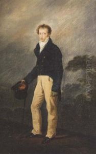 Portrait Of A Young Man Standing, Holding A Hat And Cane by Francois - Joseph Heim