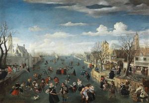 A Winter Landscape With Ice Skaters On A River by Wolfgang Heimbach