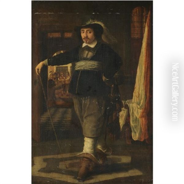 Portrait Of A Cavalier, In An Interior With Soldiers Loading Their Guns Beyond - view 1