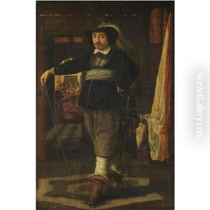 Portrait Of A Cavalier, In An Interior With Soldiers Loading Their Guns Beyond by Wolfgang Heimbach