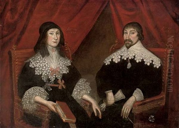 Double Portrait Of A Husband And Wife, He Holding A Glove And She Holding A Book - view 1