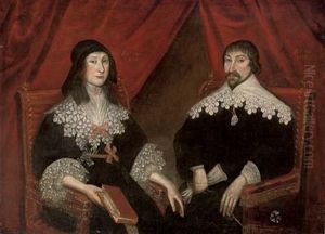 Double Portrait Of A Husband And Wife, He Holding A Glove And She Holding A Book by Wolfgang Heimbach