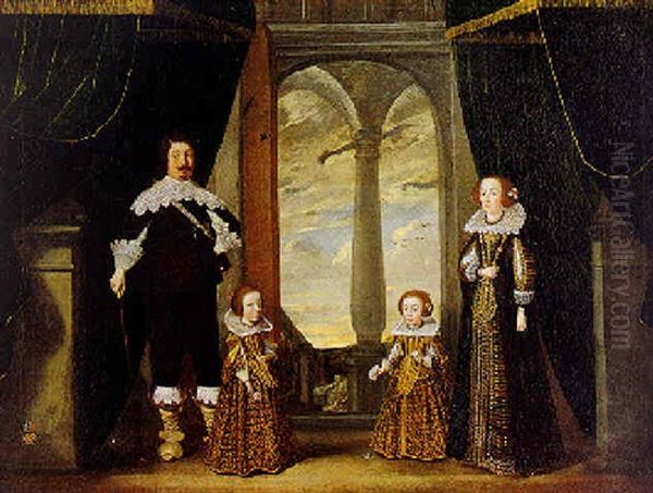 Portrait Of A Nobleman And His Wife And Their Two Daughters In An Interior - view 1