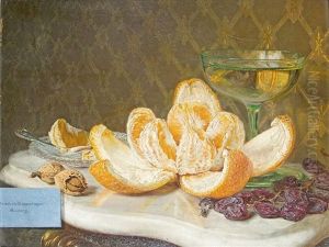 Still Life With Orange, Wine Glass And Trompe-l'oeil Elements by Friedrich Heimerdinger