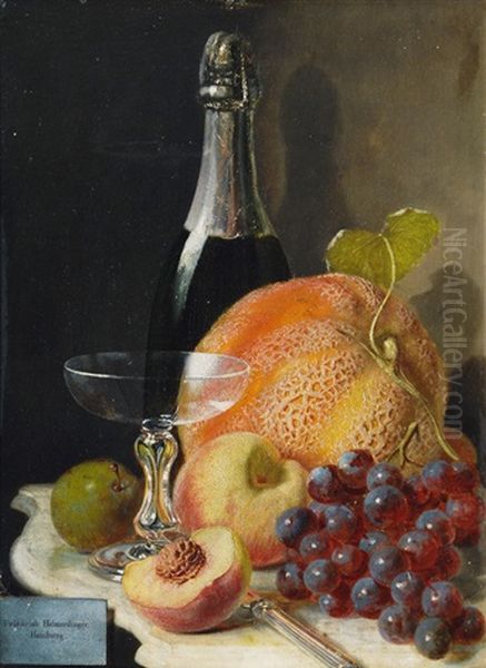 Still Life With Melon And Peaches And Champagne Bottle - view 1