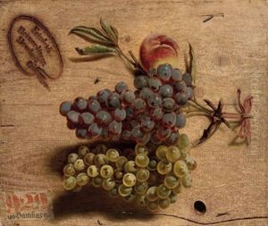 Trompe-l'oeil - Weintrauben Und Pfirsich by Friedrich Heimerdinger