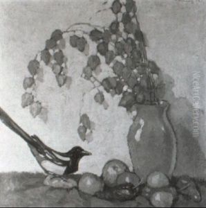 Stilleben Und Apfel, Paprikaschoten Und Einer Elster by Walter Heimig