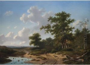 Weite Landschaft Mit Feldweg An Einem Waldrand by Christianus Hendricus Hein