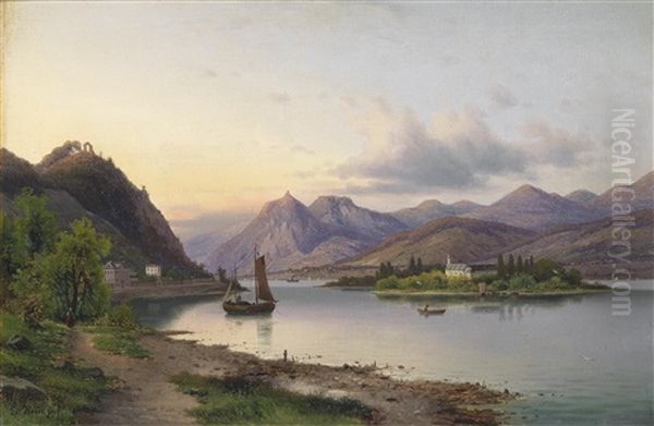 Blick Auf Die Insel Nonnenworth Mit Rolandsbogen Und Drachenfels Am Rhein - view 1