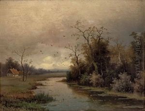 Abendstimmung Uber Herbstlicher Flusslandschaft by Eduard Hein