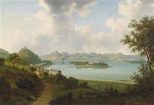 Blick Auf Nonnenwerth An Einem Sommertag. Zur Linken Der Rolandsbogen