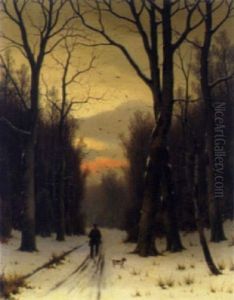 Heimkehrender Jager In Einer Winterlandschaft by Eduard Hein