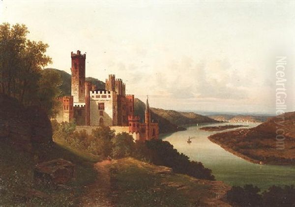 Stolzenfels Am Rhein. Blick Von Suden Auf Schlos Und Flus. Im Hintergrund Koblenz - view 1