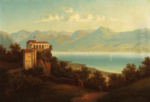 Blick Auf Den Lago Maggiore Mit Dem Kloster Madonna Del Sasso