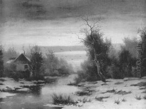 Fluslandschaft Am Winterabend
