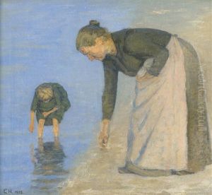 Fiskerkone Ved Stranden, Skagen: Die Frau Eines Fischers Mit Kind Am Strand Bei Skagen by Einar Hein