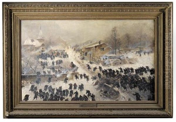 Battle At Chasille, 14 Jan 1871, Battle Scene With Troops Storming A Village (gefecht Bei Chasille, 14. Januar 1871, Schlachtenszene Mit Ein Dorf Sturmenden Truppen) - view 1