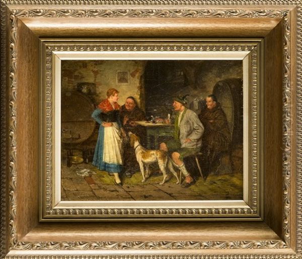 Wirtshausszene Mit Zwei Monchen, Einem Jager Mit Hund U. Der Gastwirtin Im Gewolbekeller - view 1