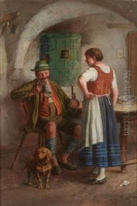 Blick In Ein Oberbayerisches Wirtshaus Mit Figurenstaffage by Johann Adalbert Heine