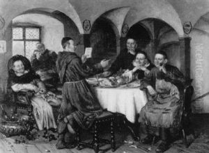 Heiterer Monchsvortrag An Reich Gedeckter Tafel