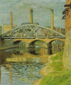 Leipzig: Die Aurelien-brucke Am Elster-saale-kanal (heute: Karl-heine-kanal) In Plagwitz by Thomas Theodor Heine