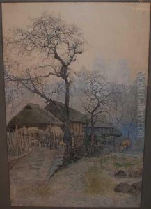 Japanese Houses In A Landscape by Maruyama Banka