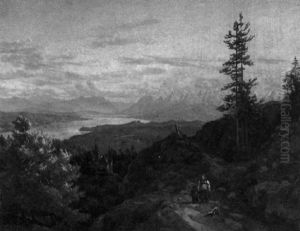 Bodenseelandschaft Mit Bauerin Und Ihrem Kind by Johann Baptiste Heinefetter