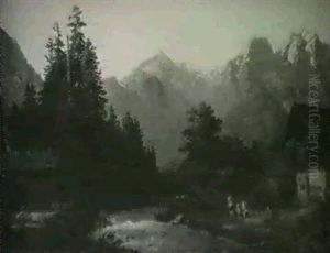 Landscape With A Village by Johann Baptiste Heinefetter