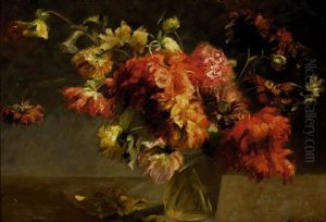 Still-life With Red Flowers In A Glass Vase by Marie Heineken