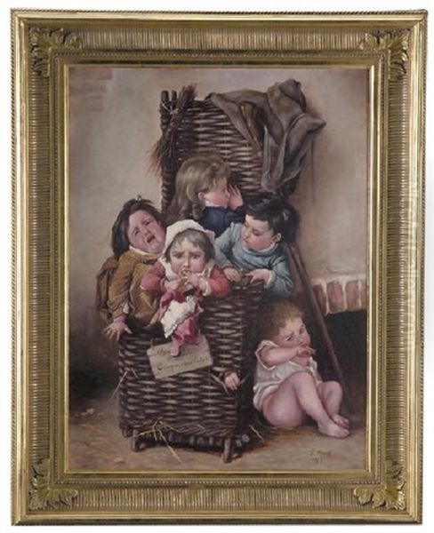 Ffive Young Children In A Basket - view 1