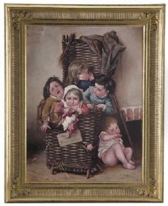 Ffive Young Children In A Basket by Eduard Heinel