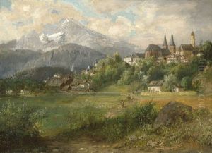 Sommerliche Landschaft Mit Blick Auf Berchtesgaden by Eduard Heinel