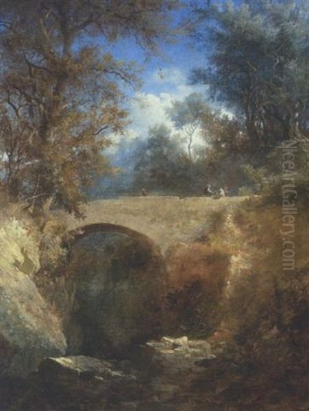 Bewaldete Schlucht Mit Steinbrucke - view 1