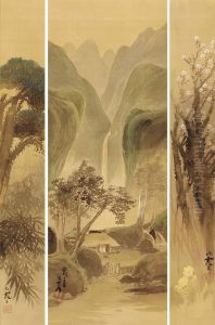 Kakei Bakufu; Shochiku; Ume Zu (waterfall In The Valley In Summer;pine And Bamboo; Plum) by Maruyama Banka