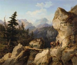 A Mountainous Landscape With Hunters by Johann Philipp Heinel