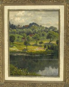 Partie Am Ufer Des Starnbergersees Mit Blick Auf Die Klosteranlage In Bernried Im Sommer