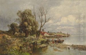 Dutch Shore Landscape With Fishermen by Karl Adam Heinisch