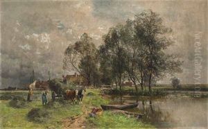 Heuernte Vor Einem Dorf by Karl Adam Heinisch