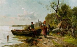 Fischerfamilie Am Chiemseeufer by Karl Adam Heinisch