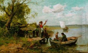 Chiemsee. Fischerfamilie Am Bootsteg