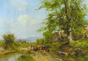 Magd Mit Kuhen Und Schafen Am Wasser Vor Dem Dorf Magd Mit Kuhen Und Schafen Am Wasser Vor Dem Dorf