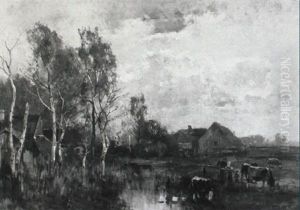 Fluslandschaft Mit Bauerin, Kindern Und Kuhen Fluslandschaft Mit Bauerin, Kindern Und Kuhen